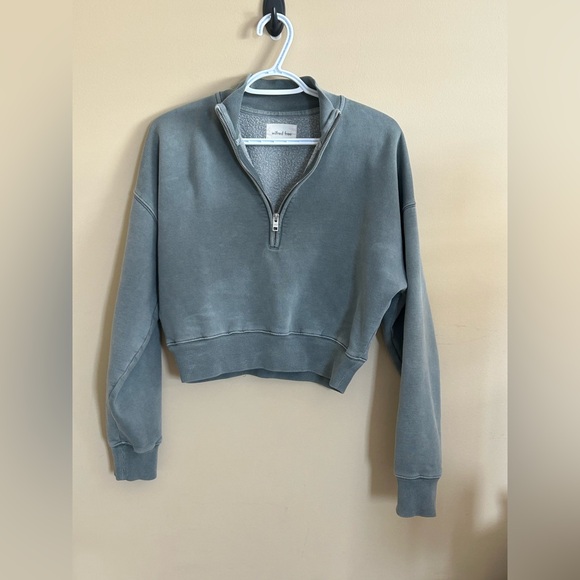 Wilfred Free Soft Blue Half Zip Cropped Sweatshirt - Picture 2 of 9
